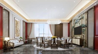 新中式餐厅包厢3D模型下载